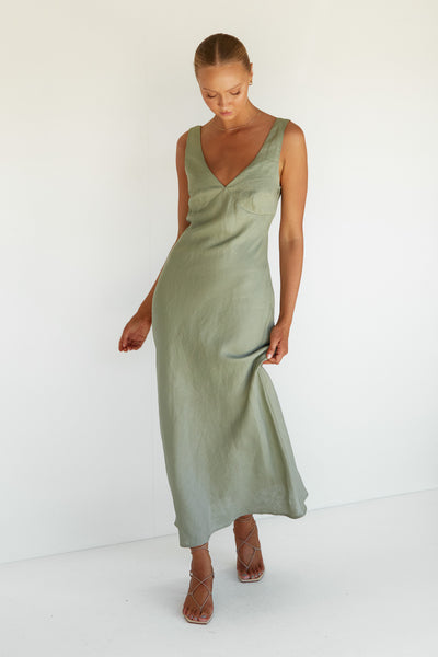 Harper Linen Dress (Sage)